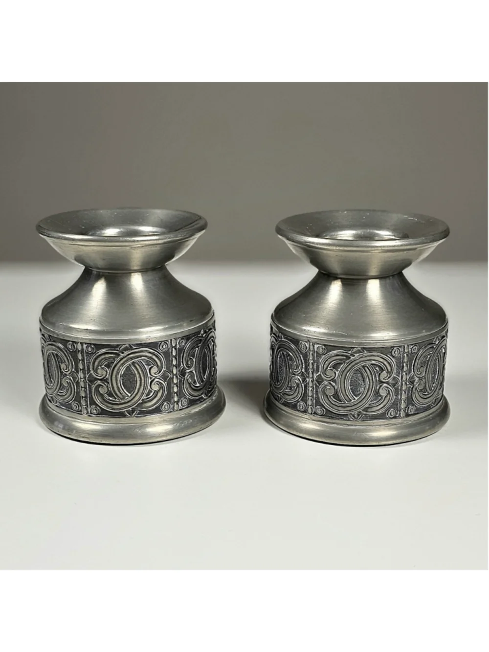 1960s Norway Brutalist Pewter Candle Holders Pair Groenlandica Tinn Nordic Art
